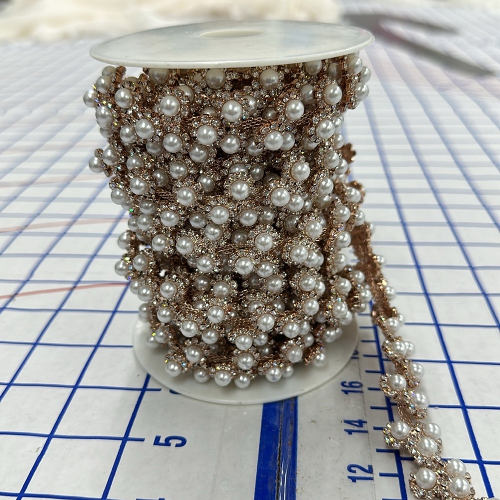 Rose Gold, pearl & rhinestone trim for bridal dresses